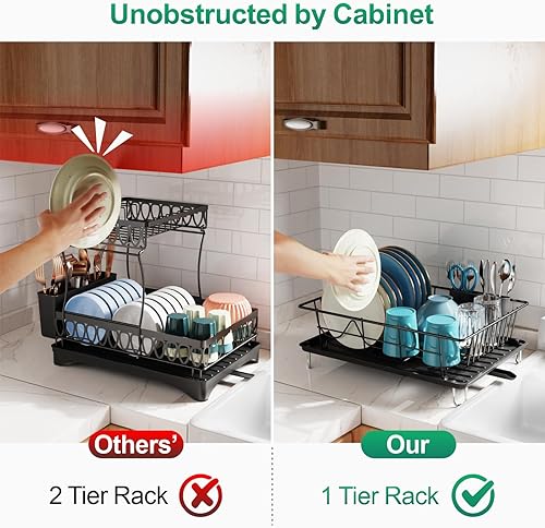 Miniatura 3 de GSlife Escurridor de platos con escurridor, escurridor de platos para encimera de cocina, escurridor compacto resistente al óxido con soporte para