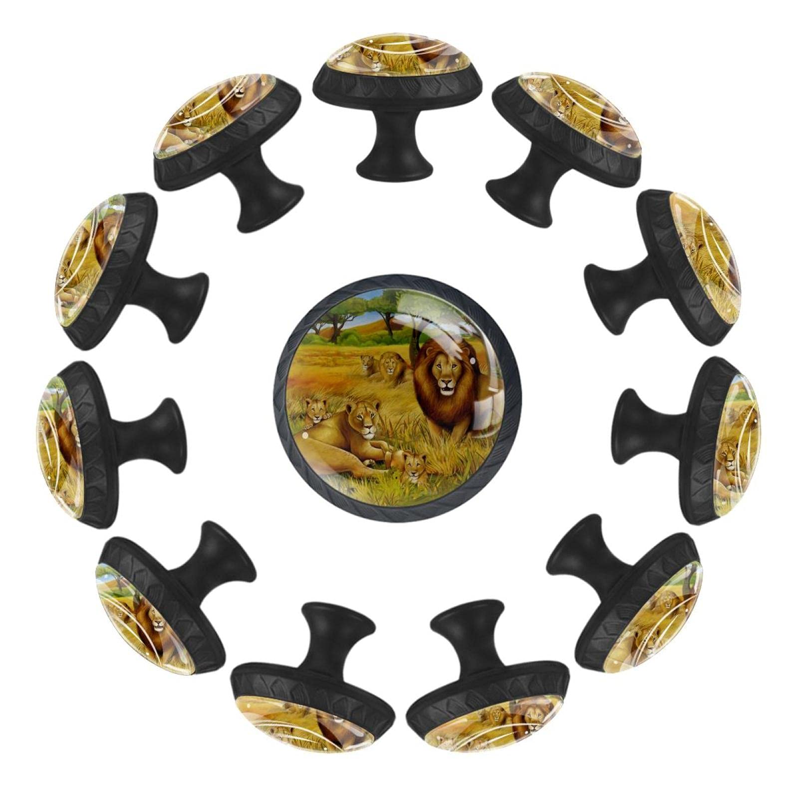 Boutons de tiroir lion et tigre pour relooker une commode d'enfant en prairie sauvage