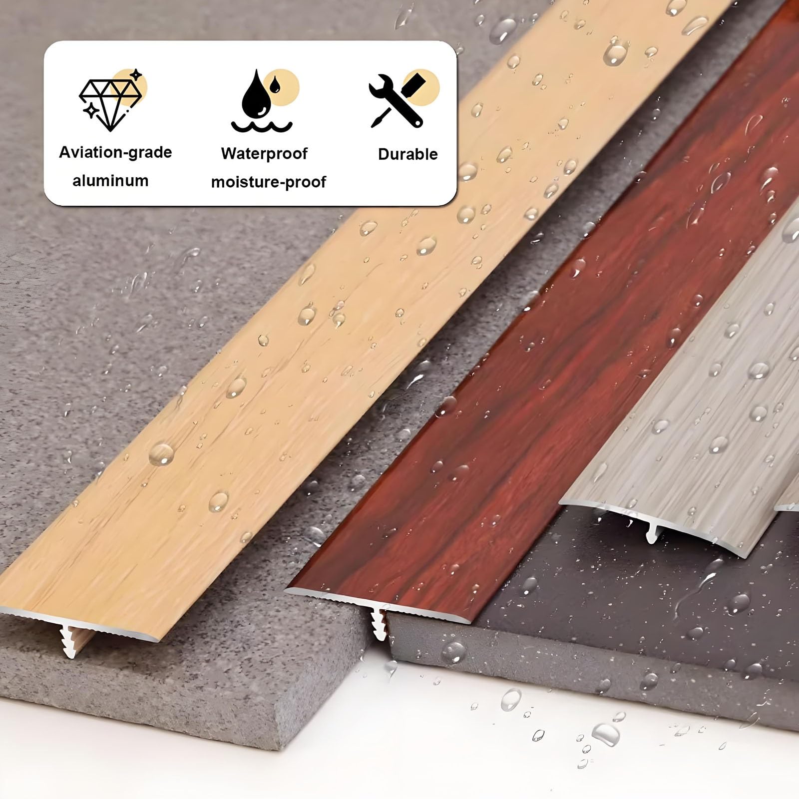Aluminiowa listwa wykończeniowa w kształcie litery T, próg słojów jasnego drewna