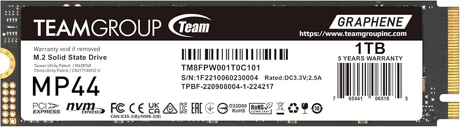 内蔵型SSD TEAMGROUP MP44Q 1TB SSD TM8FFD001T0C101 MP44Q M.2 PCIe 4.0 SSD 1TB - TEAMGROUP