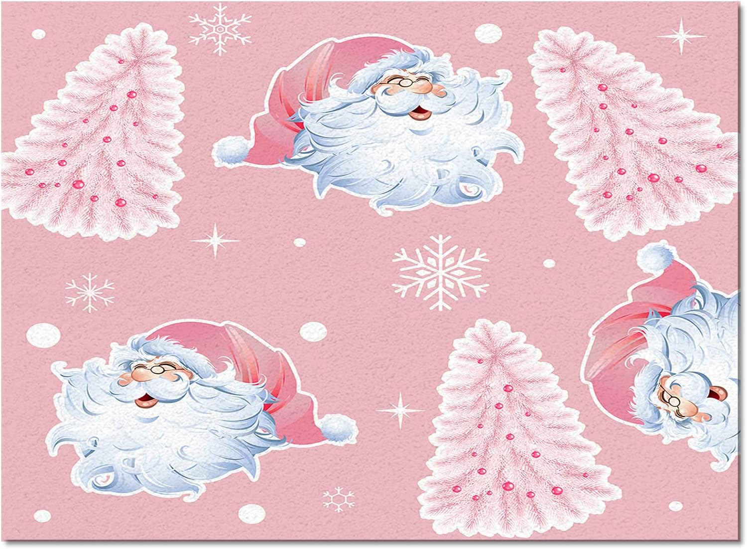 OComster Christmas Rectangle Shape Large Area Rugs - 2 x 3 Feet Pink Santa Christmas Tree Xmas Snowflake - (Non-Woven + Rubber) Low File Floor Mat