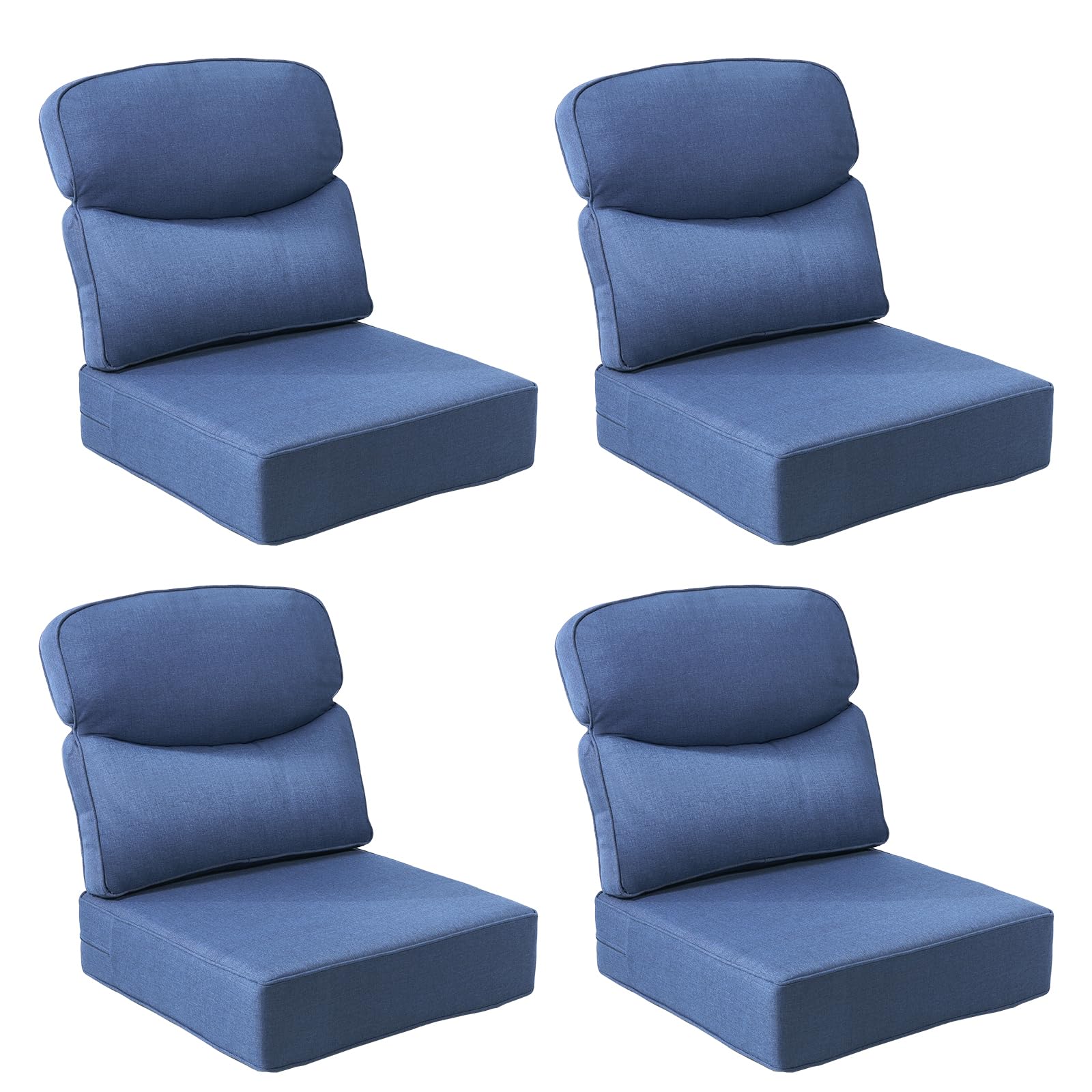 Outdoor Cushion Set for Patio Furniture, UV Resistant, Water Resistant - 6 Inch Thick Dual Layer Back Support Cushions– 24x24 Inch Patio Seat Covers for Chair/Sofa/Couch | Blue | 4-Pack |