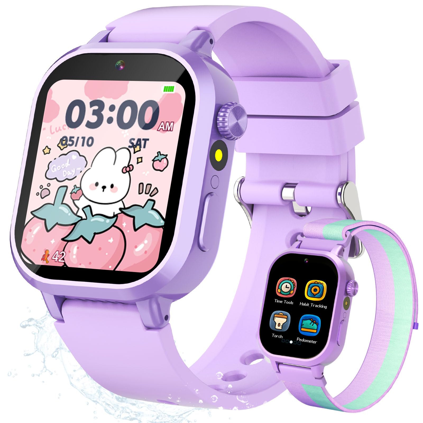 Vakzovy Kids Waterproof Smart Watch Girls Gift Age 3-12 with 39 Game HD Touch Screen Video Camera Music
