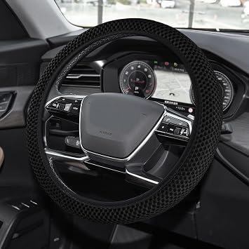 Elastic Stretch Steering Wheel Cover, Car Wheel Cover, Microfiber Breathable Ice Silk Steering Covers, Car Accessories 15 Inch Anti-Slip Auto Steering Wheel Protector Fit for Men Women Black