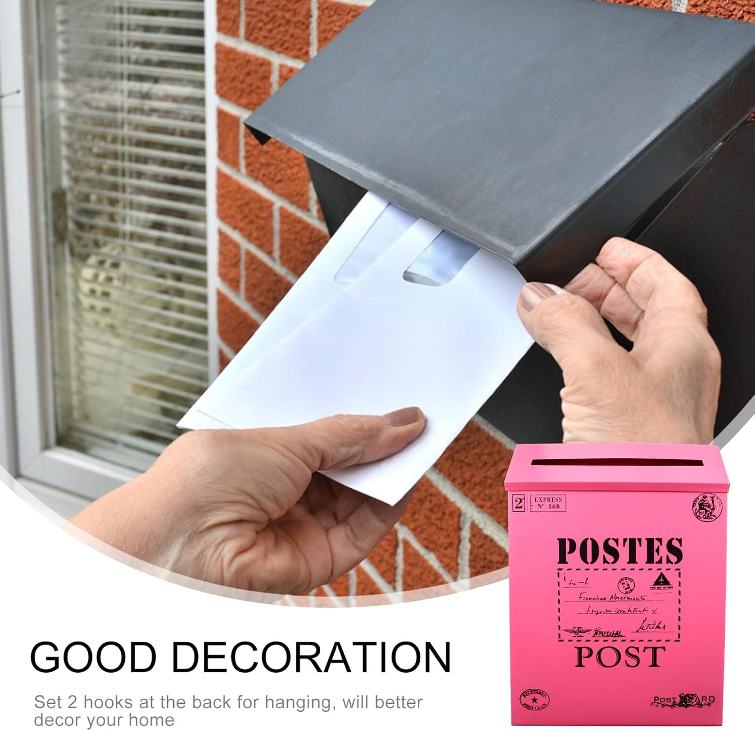 Balacoo Vintage Mailbox with Treatment Practical Hanging Newspaper Case for Outdoor Home Decor Photo Supply Accessory Rose Red
