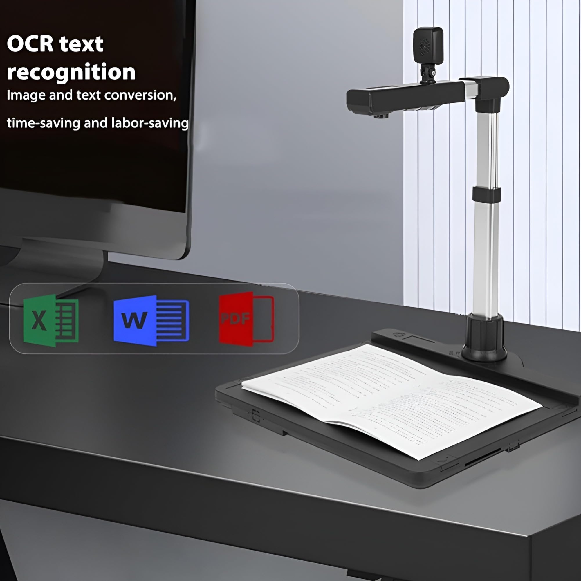Escáner de documentos portátil, cámara dual de 12 MP, corrección y corte automáticos con un solo clic, modo profesional para aula, oficina y biblioteca