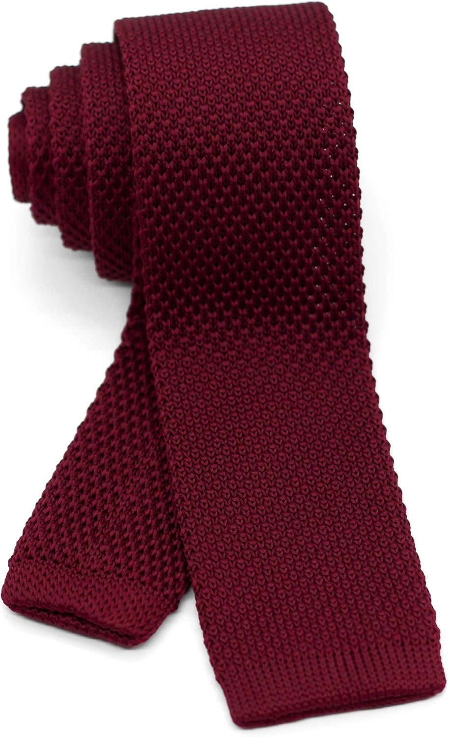 Men's Knit Tie Slim Skinny Square Necktie Width 2.2 inches Washable Solid Color Burgundy Dark Red Wine