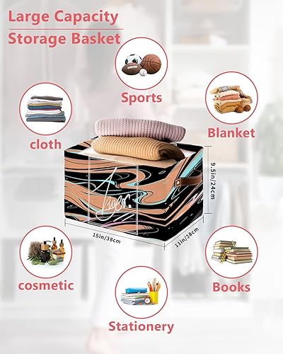 Miniatura 2 de Cesta de almacenamiento de moire naranja y verde azulado para organizar estantes, cajas de almacenamiento plegables con asa, arte abstracto moderno