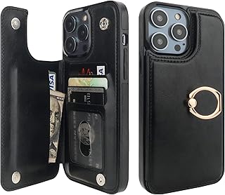 Onetop for iPhone 14 Pro Max Wallet Case with Card Holder, 360Â° Rotation Ring Kickstand RFID Blocking PU Leather Double Magnetic Clasp Shockproof Cover for Women and Girls 6.7 Inch (Black)