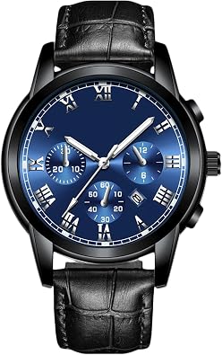 RORIOS Mens Watches Analog Quartz Watches with Leather Band Luminous Wristwatches Calendar Watches for Men