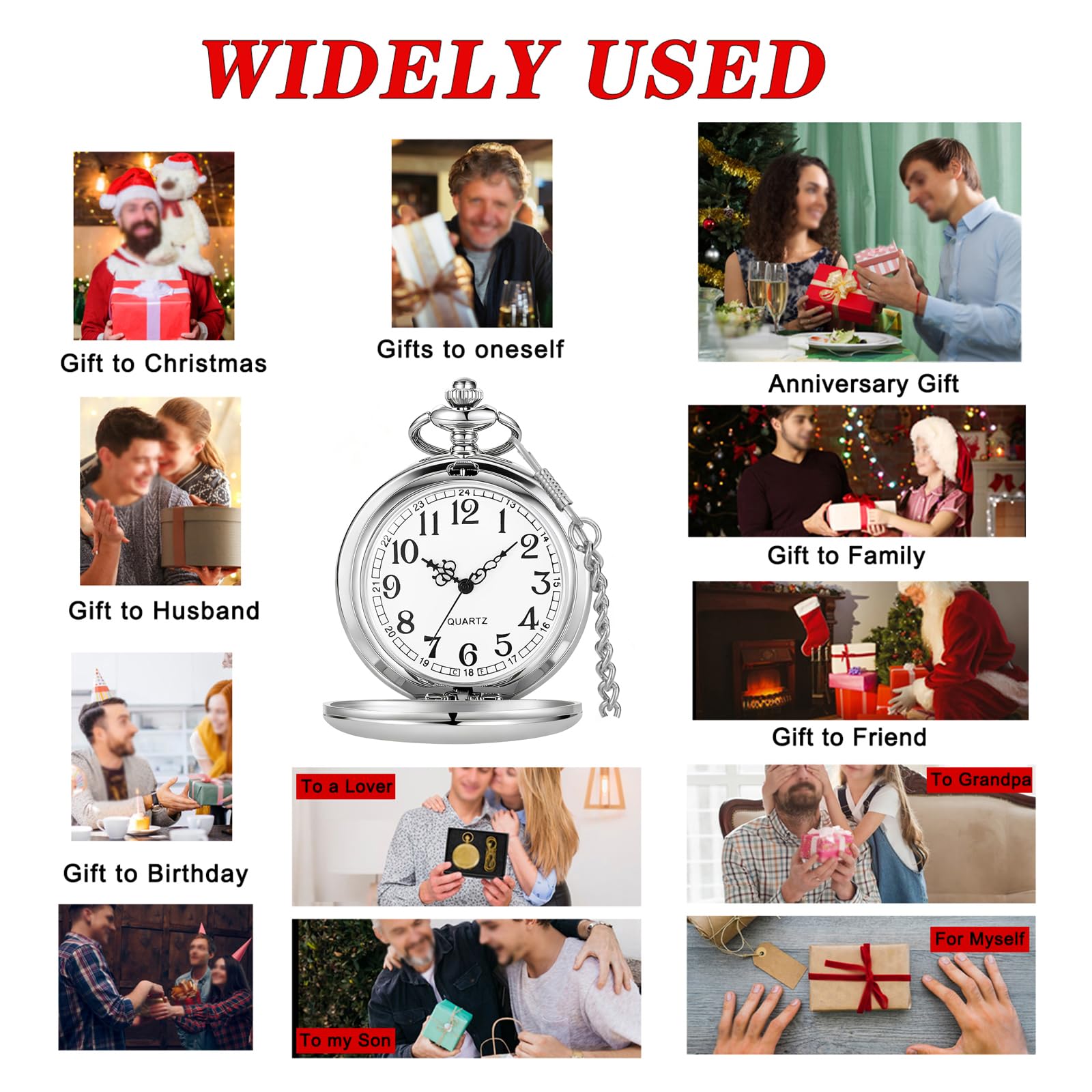 Tiong Reloj de Bolsillo clásico de Cuarzo de Acero Suave con Cadena de números Romanos para Hombres y Mujeres, Reloj de Bolsillo con Colgante para el día del Padre, Regalo de cumpleaños