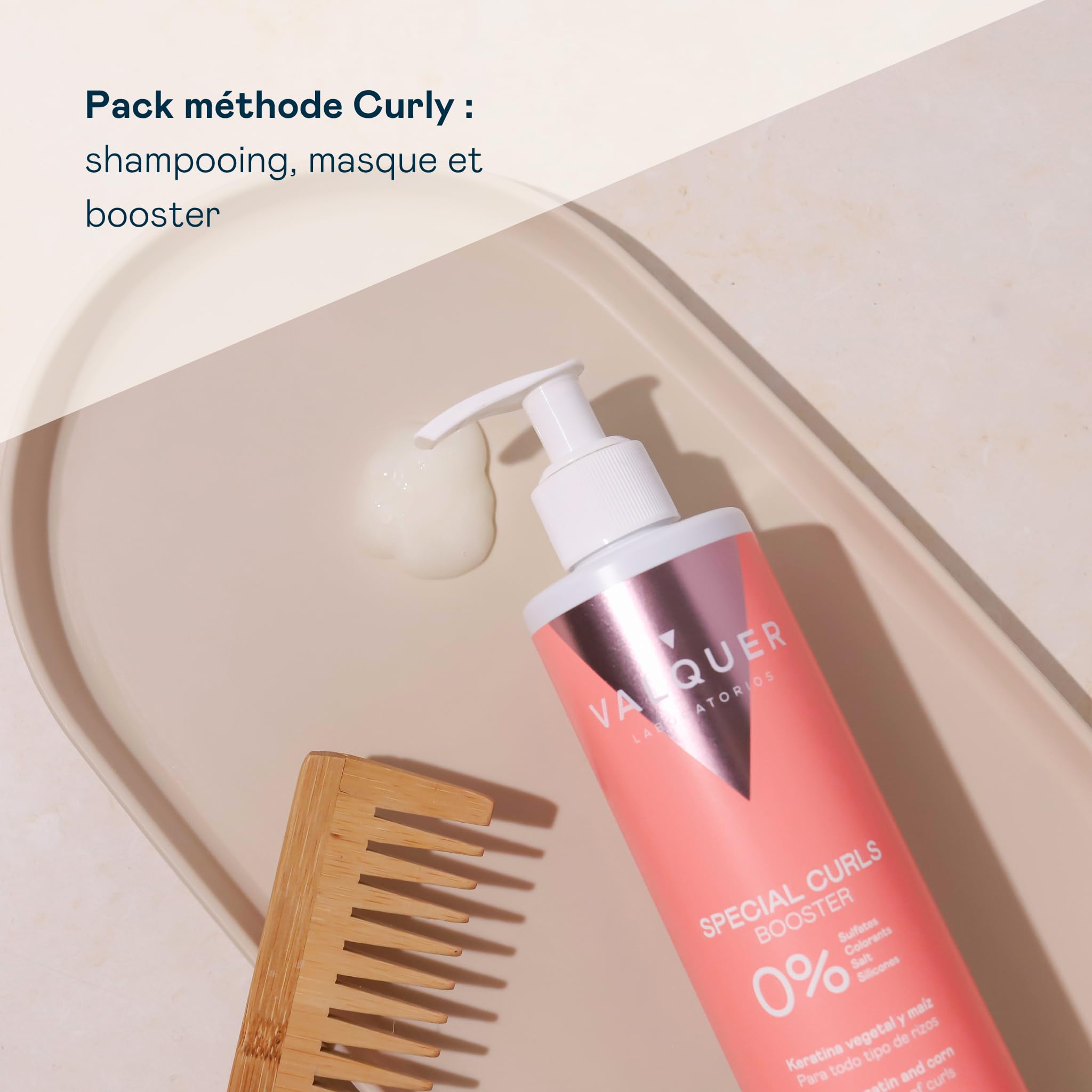 Valquer Professional Curly Method Pack Shampooing 400 ml + Masque 290 ml + Booster 300 ml Spécial Boucles, Cheveux Bouclés, Sans Sulfates, Sans Sel. Jusqu'à 96% d'origine naturelle