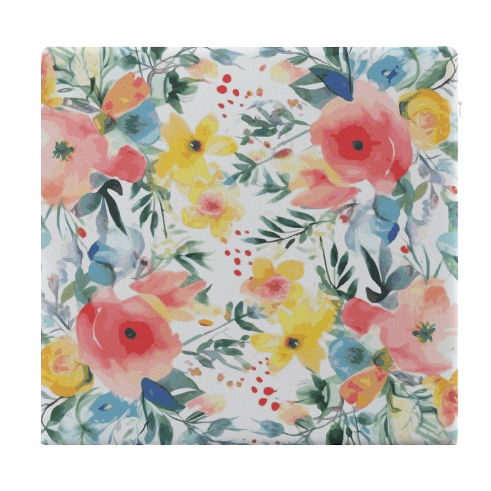 JTREHY Bright Floral Watercolor Chair Cushions Non-Slip Bar Stool Cushions Ultra Soft Warm Memory Foam Meditation Cushion Removable Large Square Seat Cushions for Dining Chair 15x14In