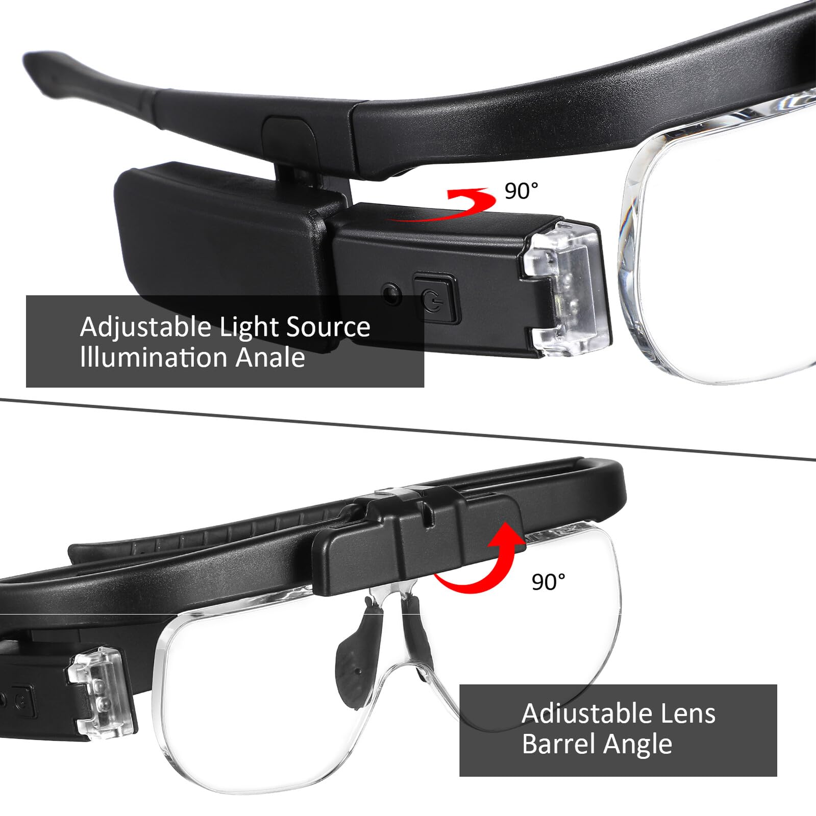 DOITOOL Lupa de Cabeza con Luz LED Recargable Gafas de Aumento Manos Libres Ergonómicas para Lectura Manualidades Reparación Electrónica