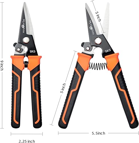 Miniatura 2 de Tijeras resistentes de 9 pulgadas, 2 paquetes de tijeras multiusos con cuchillas de acero al manganeso curvadas finamente dentadas y bloqueo seguro,