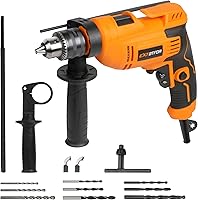 Vista 1 de Taladro de martillo, taladro de martillo con cable de 5.8 amperios, taladro de velocidad variable de 1/2 pulgada con juego de 9 brocas, mango