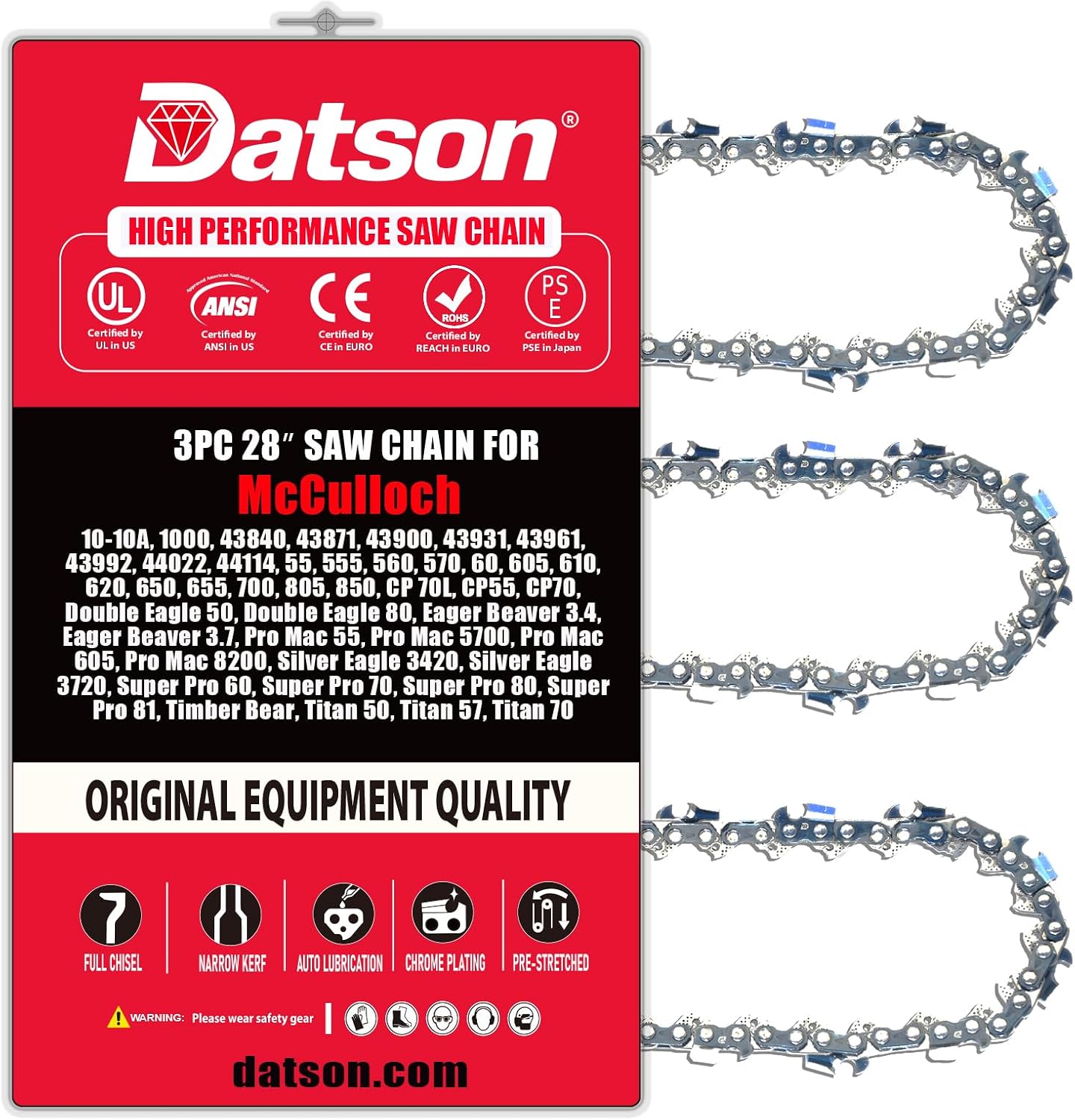 28 Inch Chainsaw Chain Replacement for McCulloch 10-10A, Double Eagle 80,Pro Mac 5700, Pro Mac 8200, Silver Eagle 3720, Timber Bear,Titan 57, Titan 70 (3 Chains)