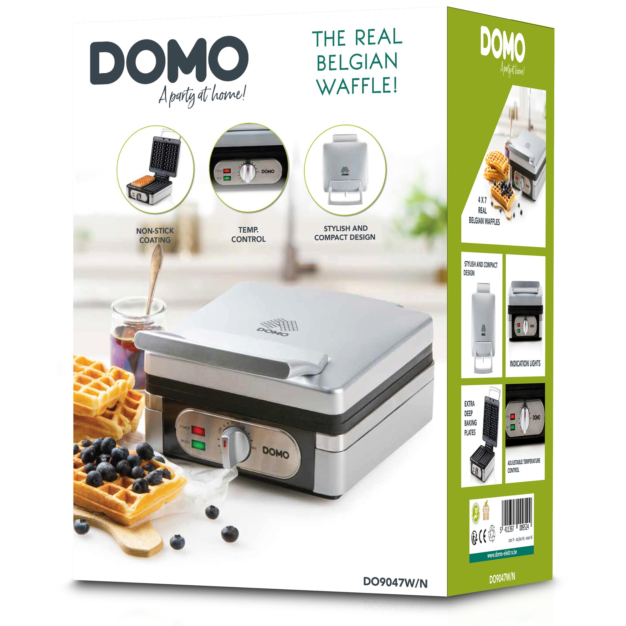 DOMO DO9047W Gaufrier - Appareil à gaufres - Gaufres rectangulaires 4x7-1400W - Inox
