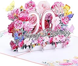 Ghope 90th Birthday Pop Up Card 3D Birthday Greeting Card Flower Pop Up Greeting Card for Women Mom Mother Wife Men Family Companion Friends Romantic Gift Card