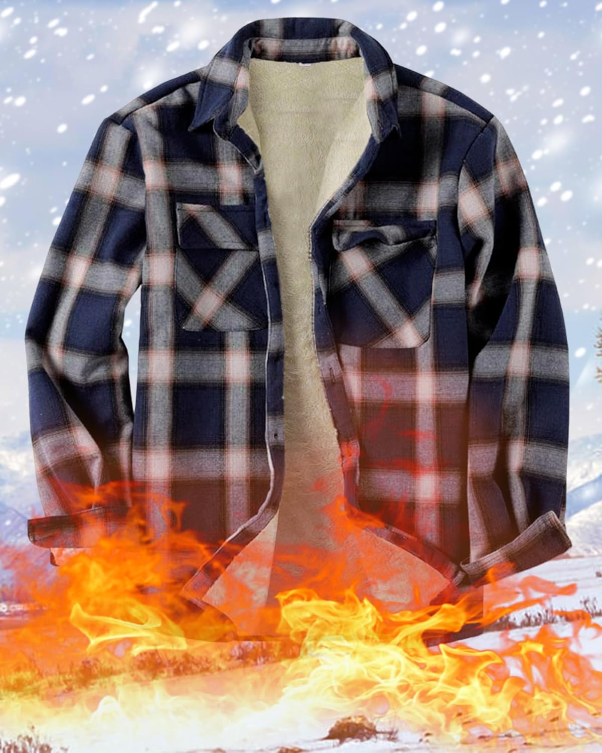 Beotyshow Mens Sherpa Fleece Lined Flannel Shirt Jacket Long Sleeve Button Down Plaid Winter Jacket - Image 2