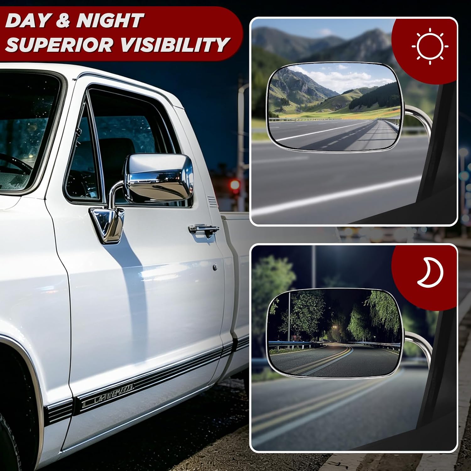 PZ Door Mirrors Compatible with 1988-1999 Chevy GMC C1500 C2500 C3500 K1500 K2500 K3500, Manual Adjustable Driver and Passenger Side View Mirrors with Manual Folding Pair Set Chrome