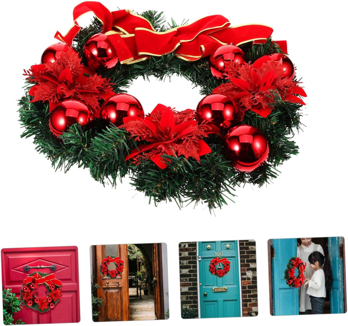 Christmas Wreath Xmas Garland Lights Decorative Hanging Adornment for Party