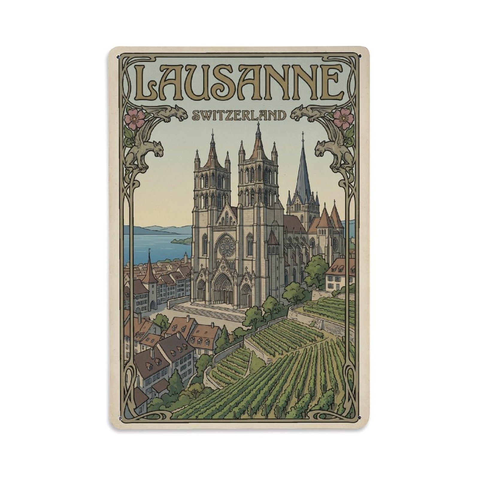 Switzerland Lausanne Vintage Metal Tin Sign Plaque Wall Decor for Cafe, Club Bar, Office, Garden Metal Poster 8x12Inch