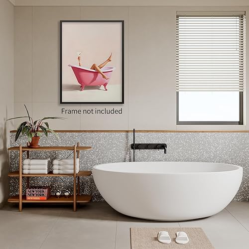 Miniatura 5 de Divertido póster de baño minimalista de moda rosa femenino, arte de pared de moda con estampado de Martini retro rosa intenso, habitación estética