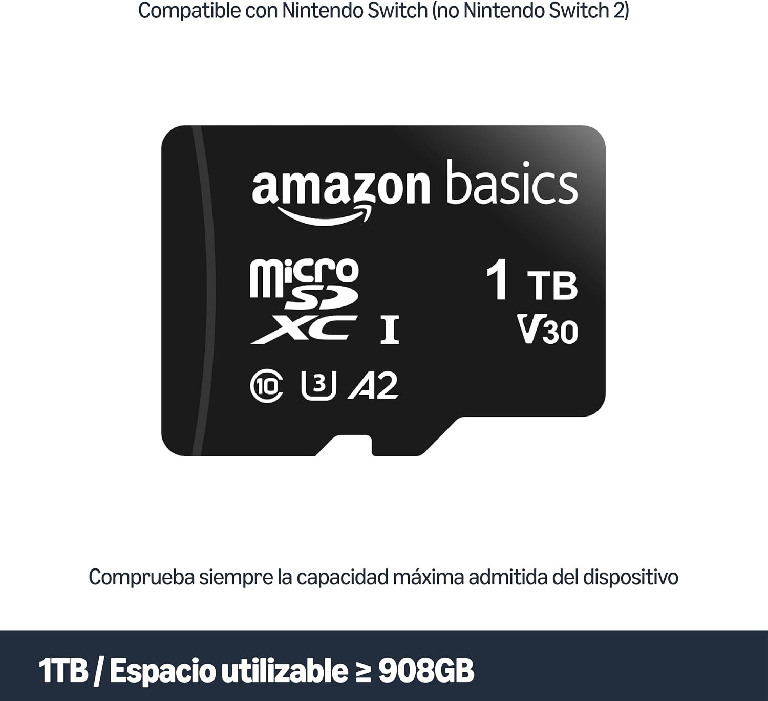 Amazon Basics Tarjeta de memoria microSDXC con adaptador de tamaño completo, A2, U3, velocidad de lectura de hasta 100 MB/s, 1 TB, negra 3