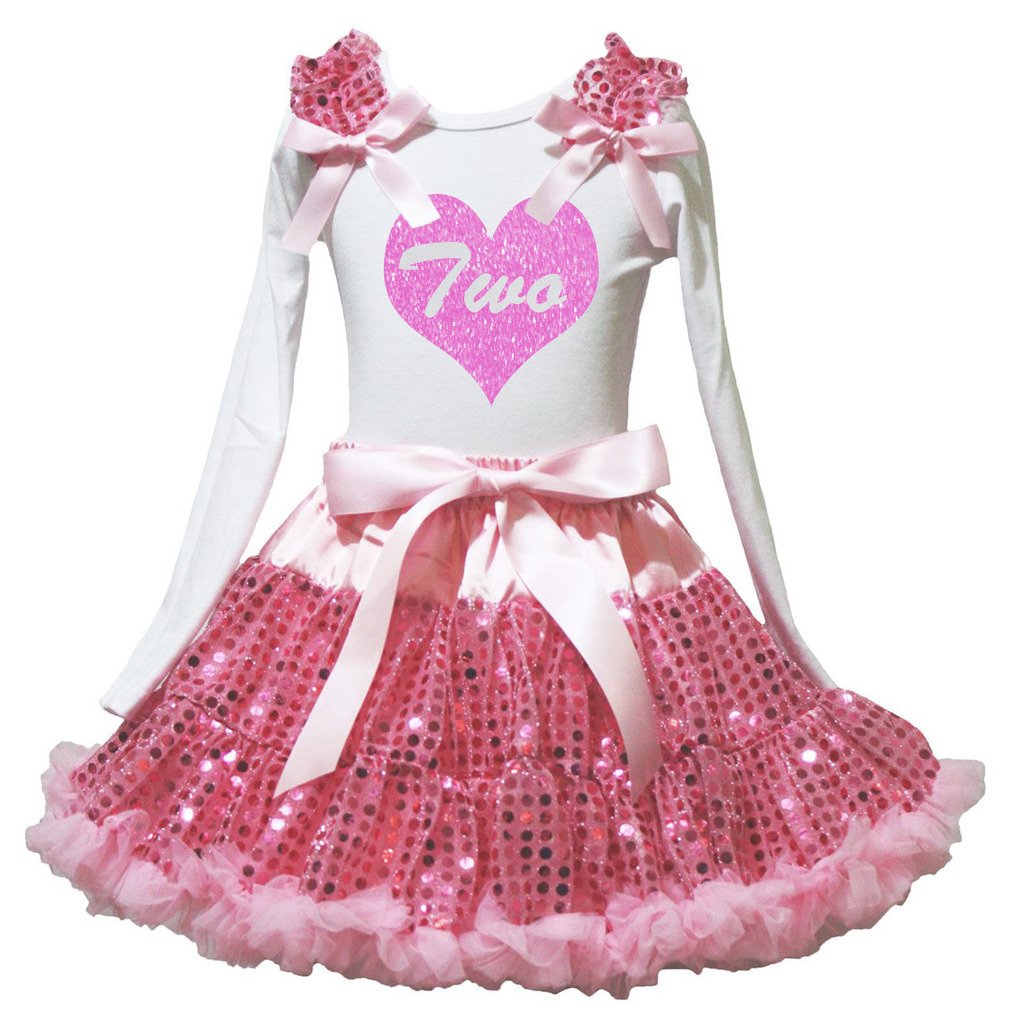Falda de lentejuelas y camisa blanca de dos corazones para fiestas infantiles y cumpleaños 2