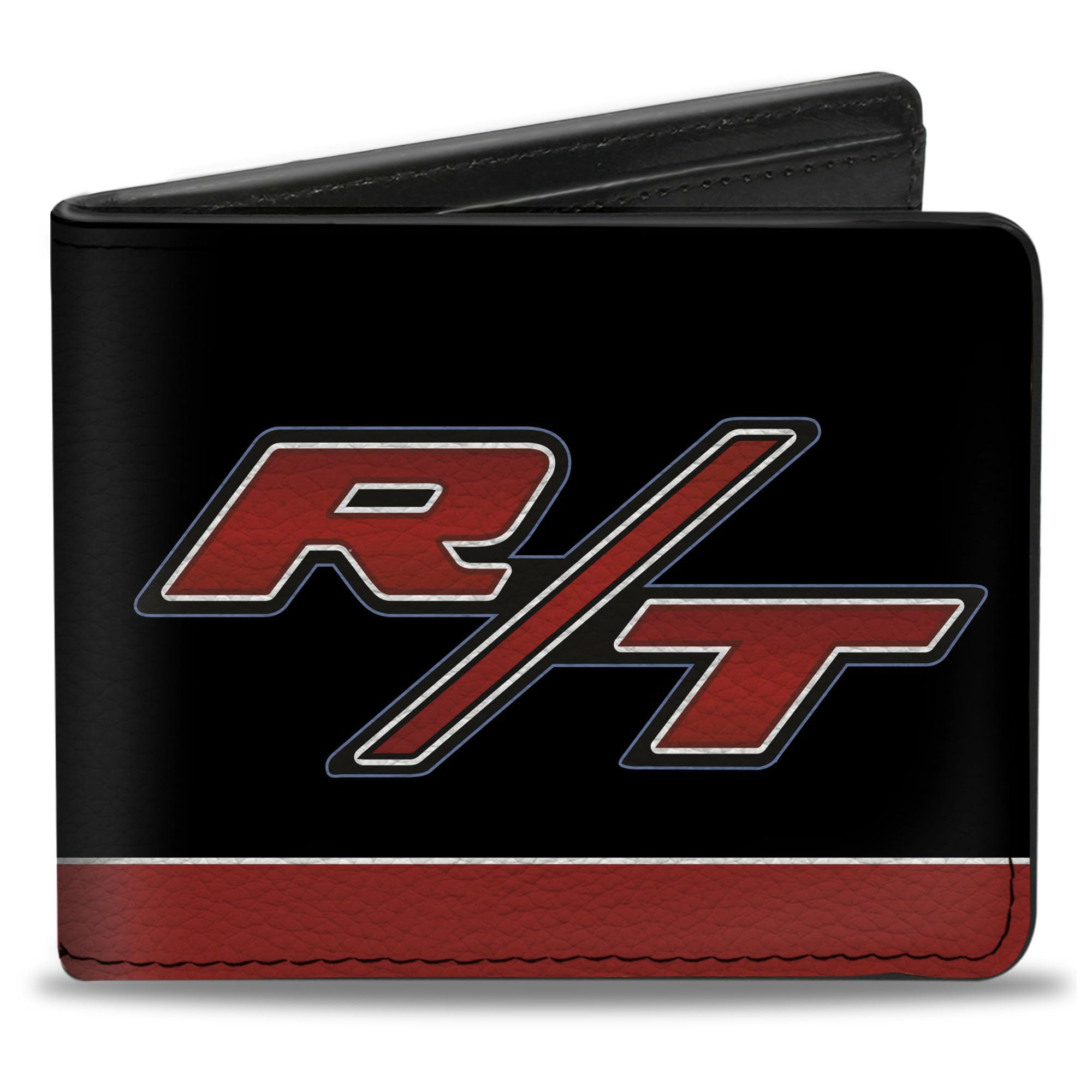 Buckle-Down Men's PU Bifold Wallet-Dodge Challenger R/T Emblem/Stripe Black/Blue/White/Red, Multicolor, 4.0" x 3.5"