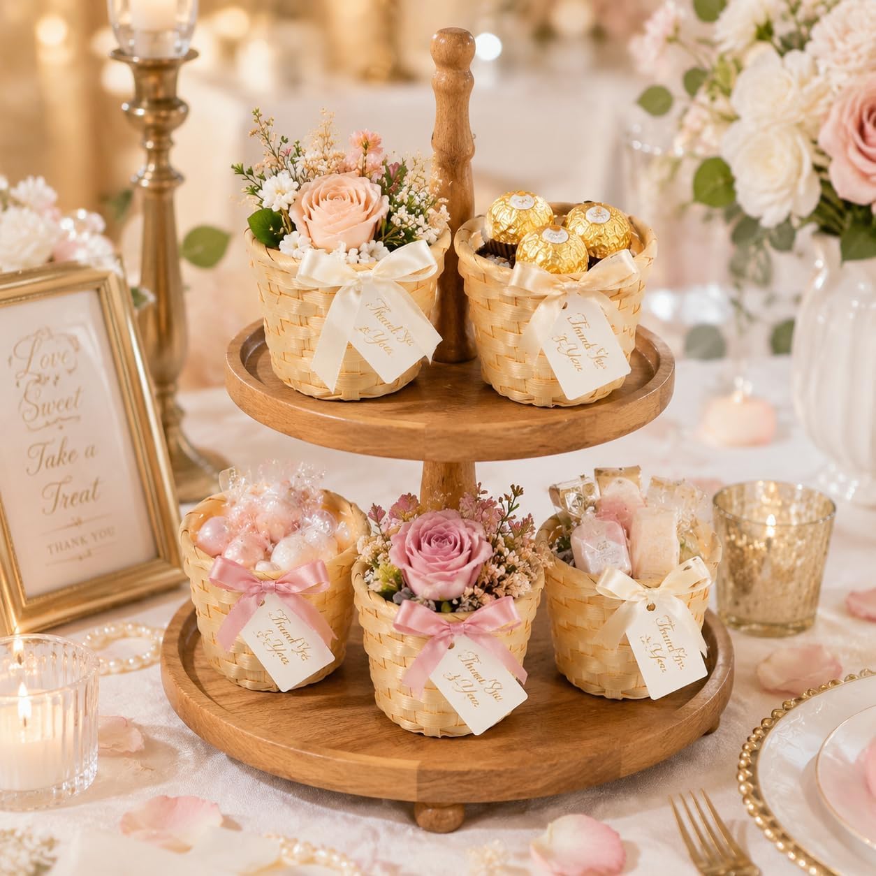 5 Pcs Small Basket Mini Woven Bamboo Baskets for Favors 3" Tiny Wicker Basket for Crafts Round Miniature Storage for Wedding Party Table Centerpieces Office Organizer 2.95x2.95x2.36 Inches image 3