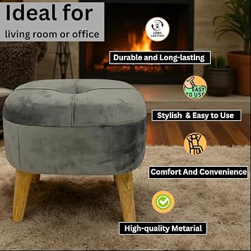 AcaciaHome Stylish & Durable Living Velvet Ottoman Footstool with Lift-Up Storage, Round Design, Traditional Pattern, Comfortable Medium Firmness for Living Room, Office or Lounge (Grey, Round)