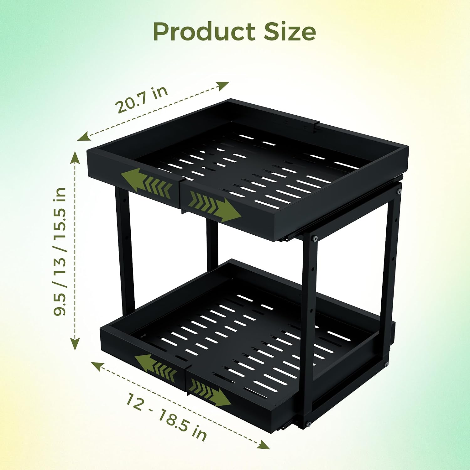 Abalter Expandable Pull Out Cabinet Organizer(12-18.5" W x 21" D), 2-Tier Slide Out Drawer for Kitchen Cabinets, Slide Out Shelves for Kitchen Countertop, Bathroom, Pantry, Heavy Duty Caddy(Black)