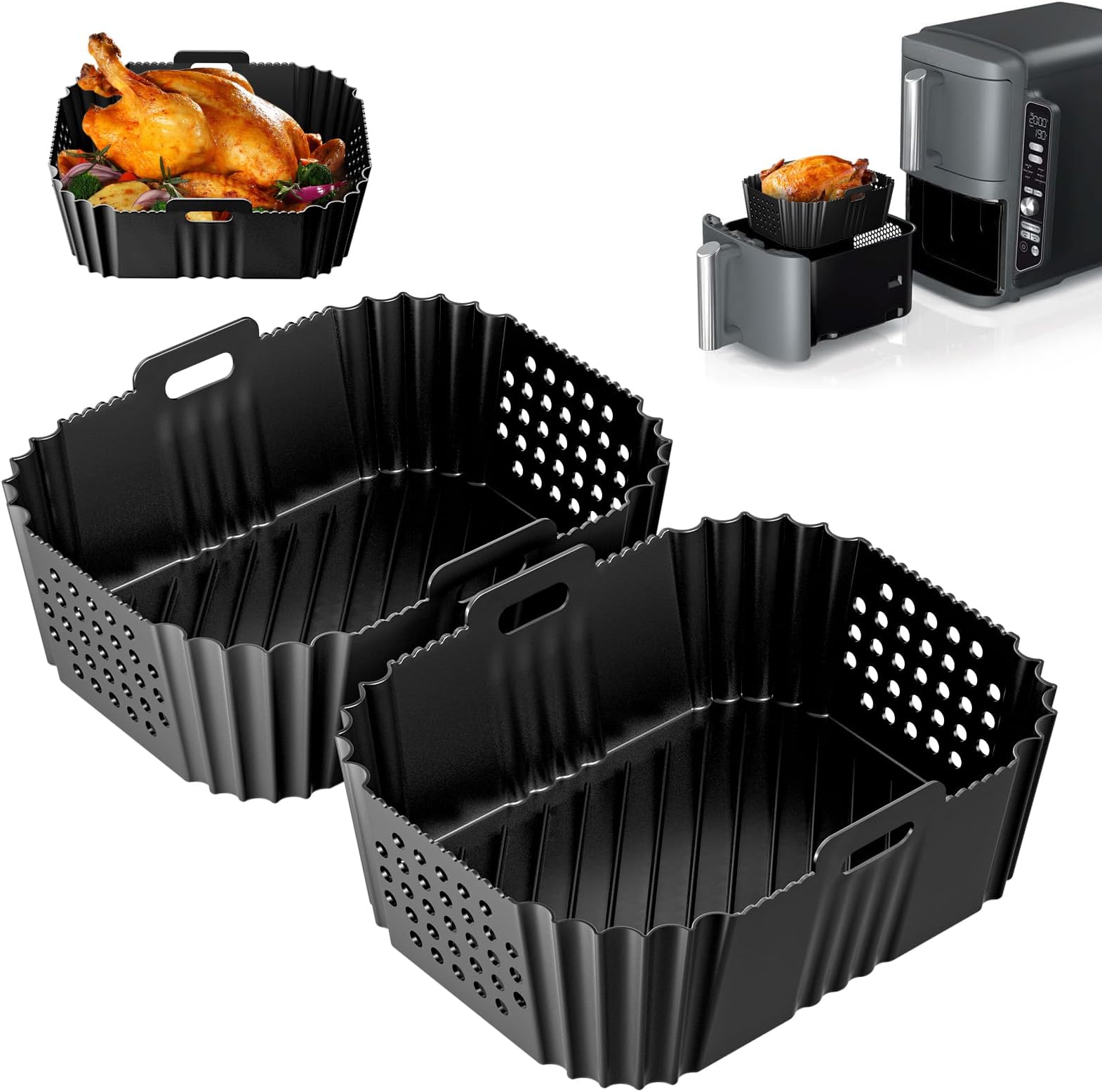 2PCS Air Fryer Silicone Liners for Ninja Double Stack XL 9.5l Air Fryer SL400UK, Dual Air Fryer Silicone Liners Reusable Air Fryer Accessories for Ninja AF400UK, AF451UK, Tower T17088