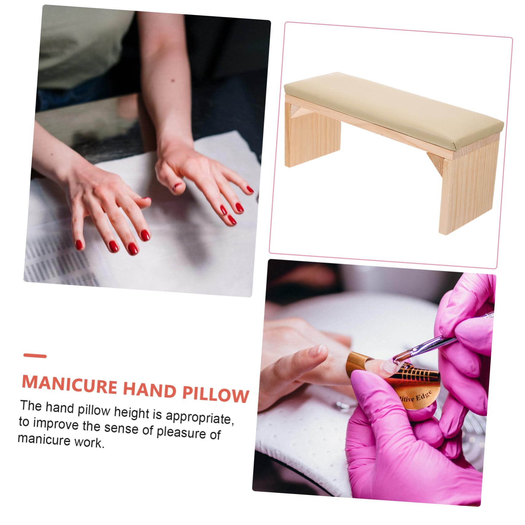 Cuscino Poggiamano per Unghie in Legno Beige Supporto Comodo e Pratico per Manicure Uso Personale e Training Unghie a Casa