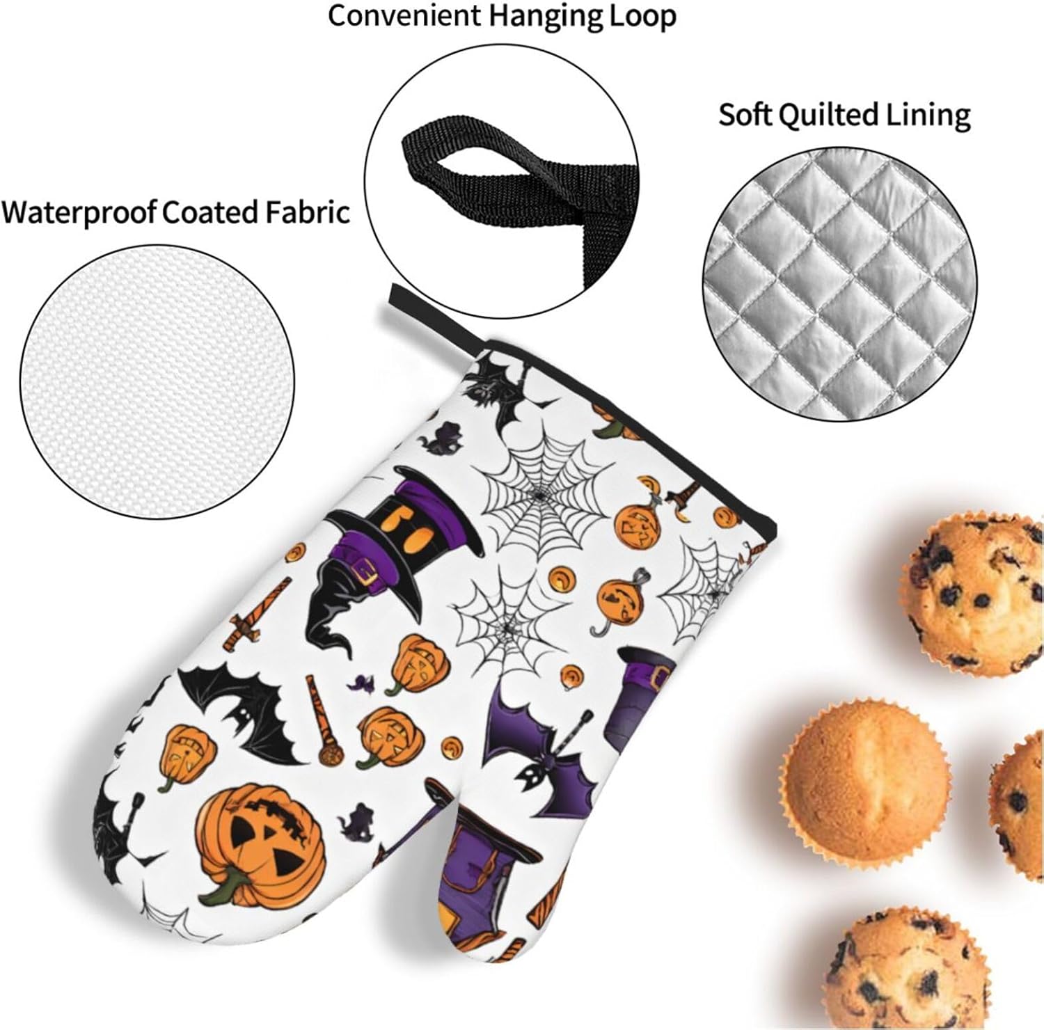 (Magic Witch Witchcraft Bohemian Drawing) Baking 4-Piece Set: 2 Oven Mitts and 2 Pot Holders Heat Resistant Waterproof Hanging Loop for Kitchen Oven Grill Housewarming Gifts