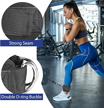Ankle Straps for Cable Machines Cable Kickback Ankle Strap Adjustable Double D-Ring Ankle Cuff Straps Gym Ankle Strap Kickback Ankle Straps Leg Straps Ggym for Cable Machine for Men and Women 2 Pcs