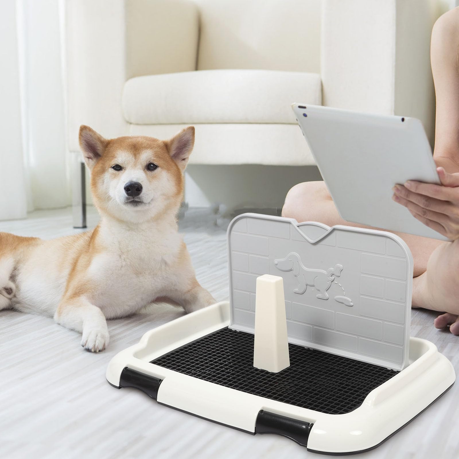 Toilette pour Chiens D’intérieur Anti-glisse en Plastique Noir, Grand