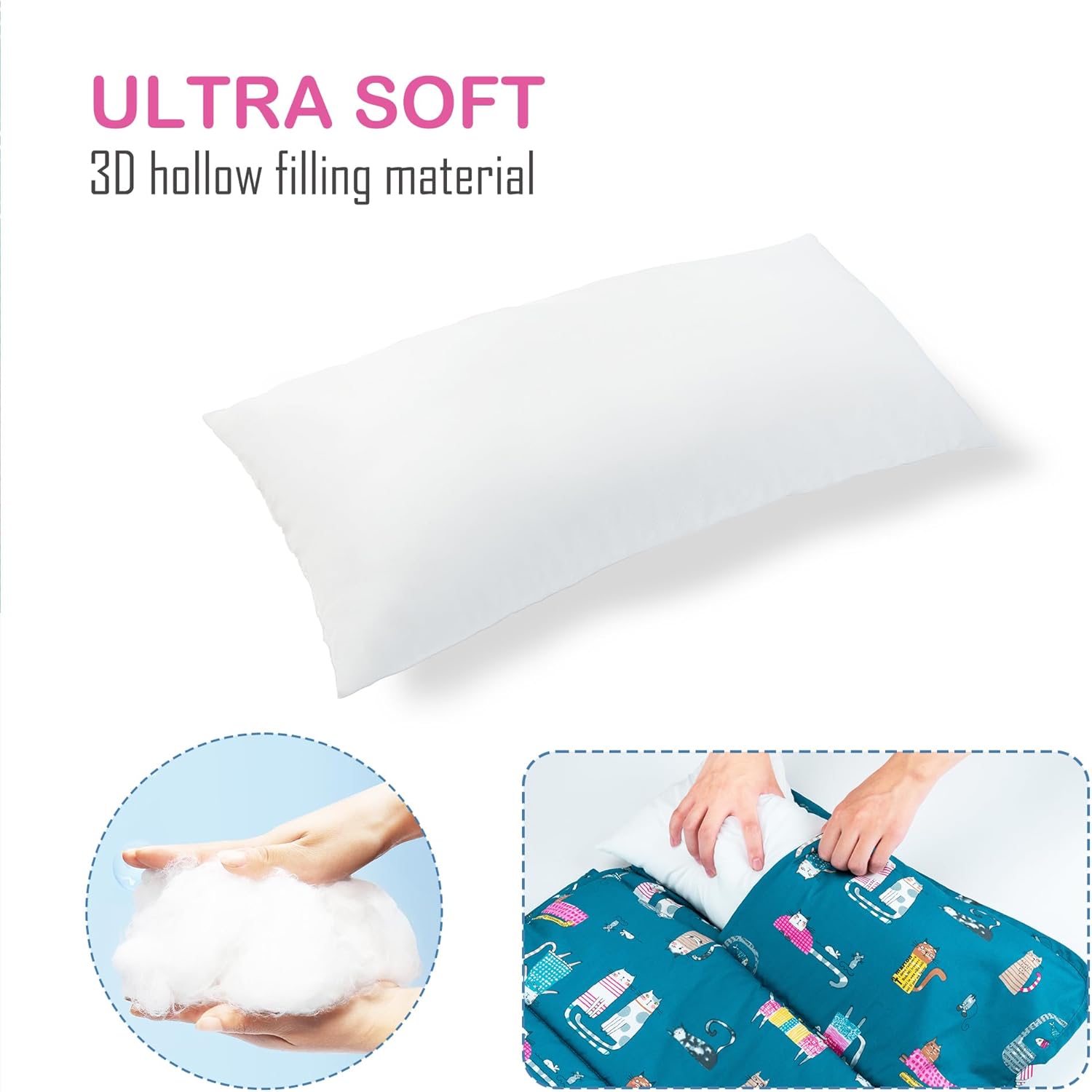 Nap Mat with Pillow and Blanket 100% Cotton with Microfiber Fill, Padded Sleeping Mat, for Daycare Preschool Toddler Prek Girls Kids (Ladylike Cat, Standard-50 x20)