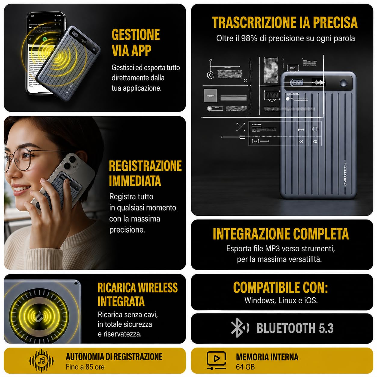 Magnus Grabadora IA 64GB, Transcripción y Resumen Automático, Traducción, Mapas Mentales, Grabadora de Voz Digital con App, 85h Autonomía, Bluetooth