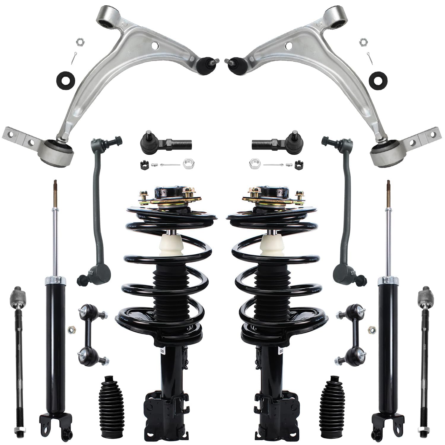 Detroit Axle - 2.5L 16pc End Kit for 2002-2006 Nissan Altima, Front 2 Lower Control Arms Ball Joints 4 Tie Rods 2 Boots 2 Struts Spring 2 Rear Shocks