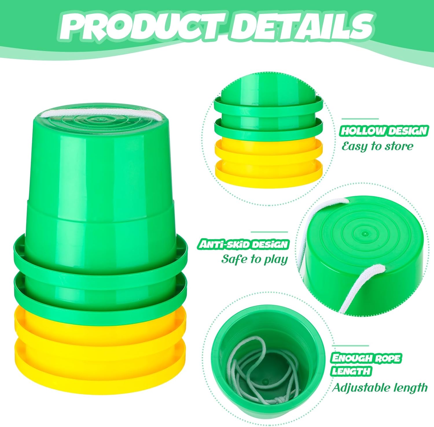 Meooeck 2 Pairs Walking Stilts Balancing Bucket Cup Thickened Plastic Stilts with Adjustable Rope for Kid Balance Coordination Birthday Playground Game Party Favor