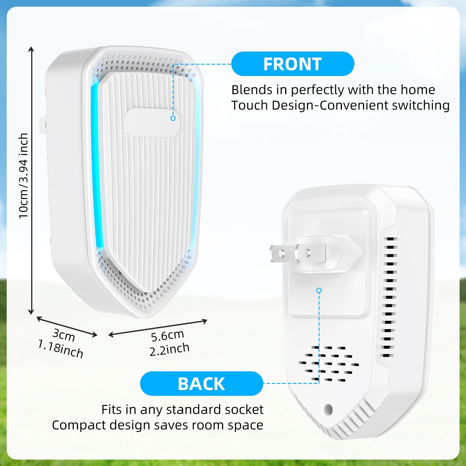 Ionizzatori d'aria per la casa, purificatore d'aria a parete, purificatore d'aria a ioni negativi per camera da letto, funzionamento silenzioso, deodorante per casa, camera da letto, ufficio, garage