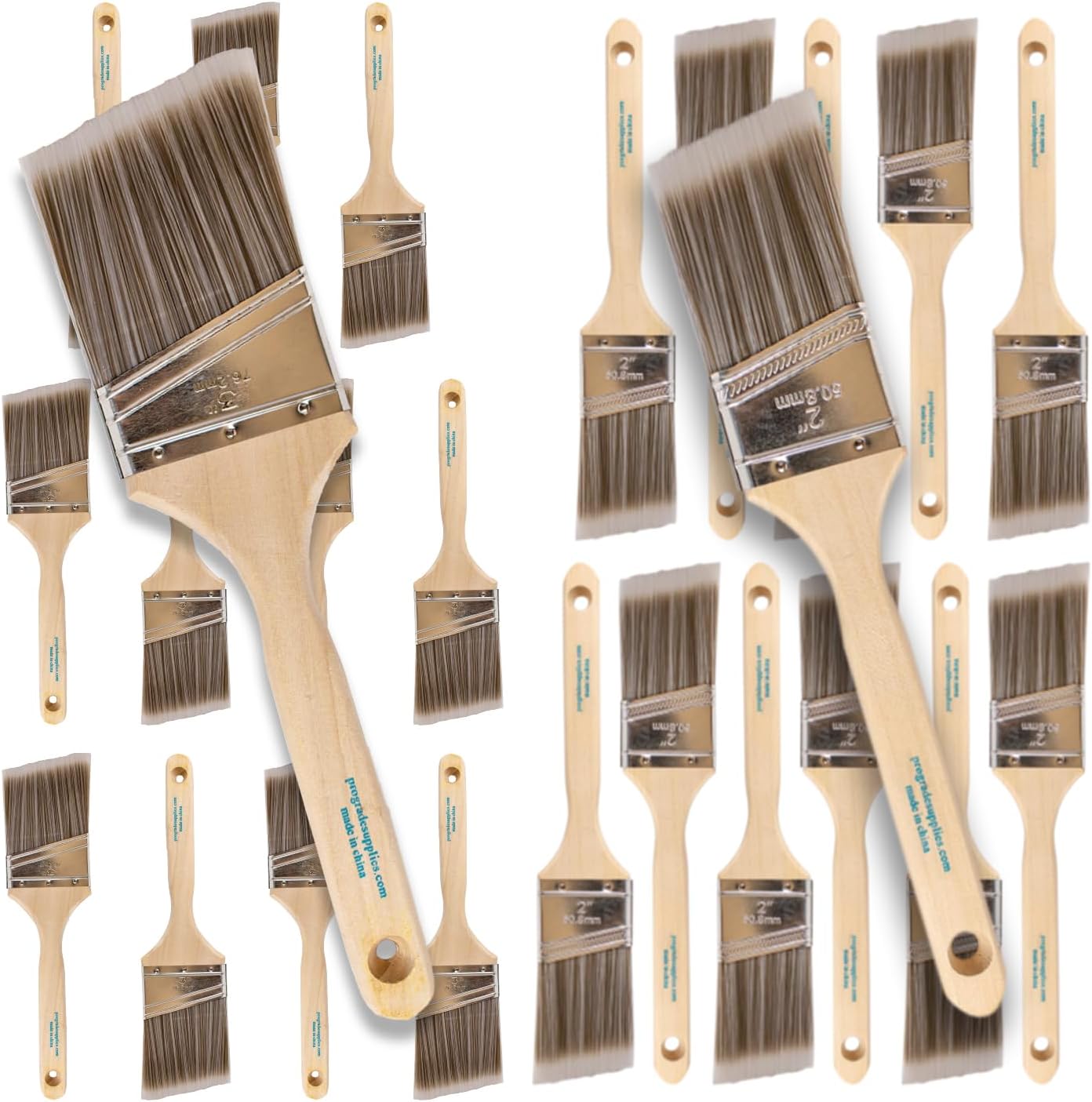 Pro Grade - 3 Inch 12 Pack and 2 Inch 12 Pack Angle Paint Brush Used by Professional or Home Owners for Home Improvement - Interior & Exterior