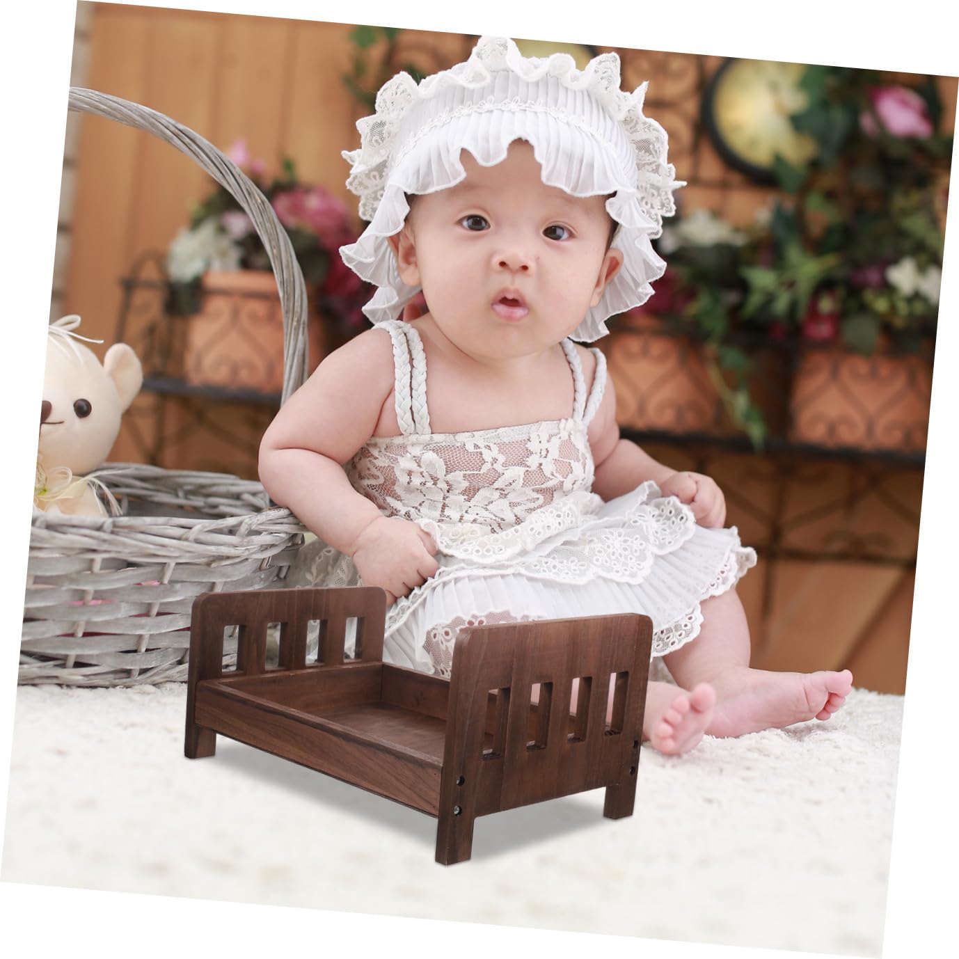 Housoutil Holzbett für Neugeborenenfotografie Dekorative Fotorequisite Babybettfotorequisiten Requisiten für Babyfotografie Mini-Bett für Fotoshooting