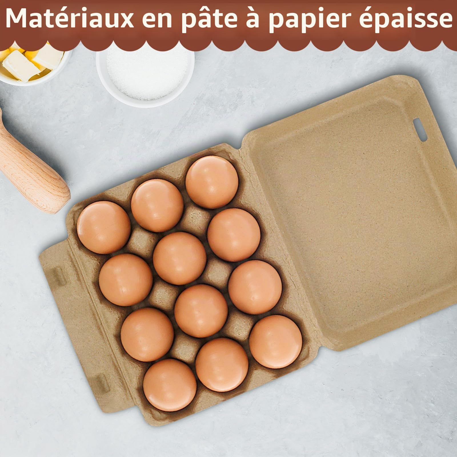 Lot de 30 cartons à œufs pour 12 œufs – Boîtes à œufs en carton réutilisables, empilables 7,6 x 10,2 cm, plateaux pour œufs en pâte à papier pour la ferme, le marché et la maison