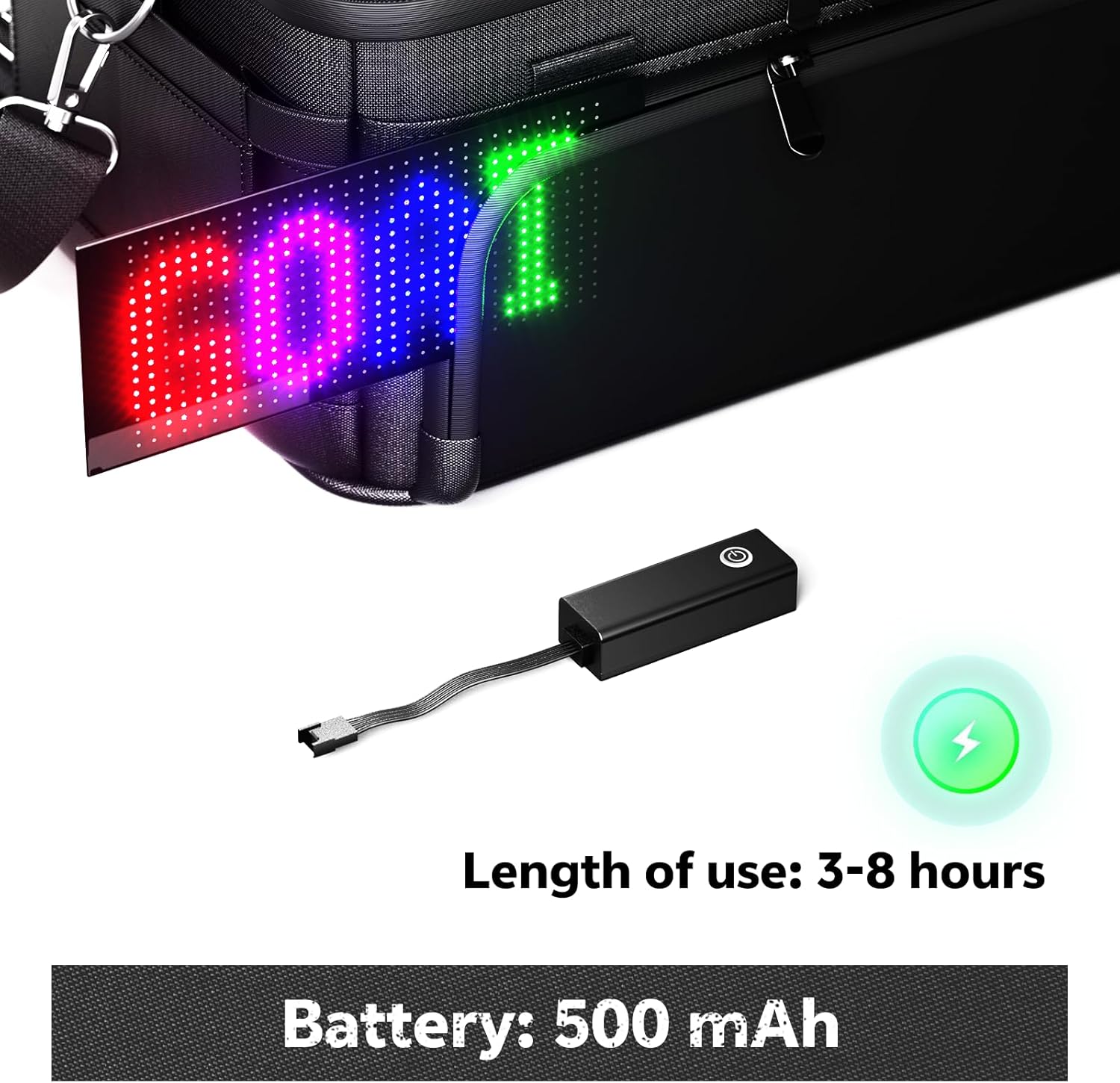 LED Lunch Bag for Women/Men- Double Deck Leakproof Insulated Lunch Box Customizable Animated Display USB 5V Smart LED Sign Pixel Art cooler Bag for Work Picnic Travel Black