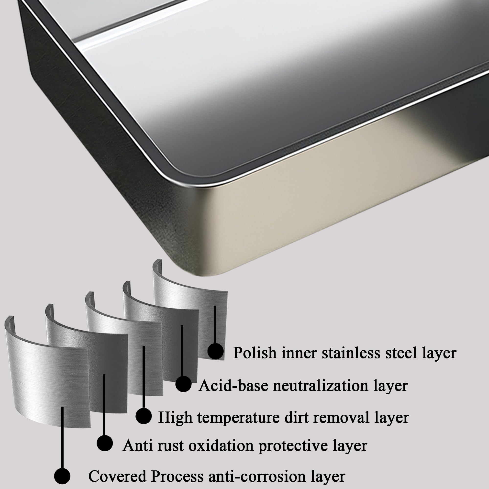 Vealind Lettiera per gatti in acciaio inox, resistente, 45 x 35 x 15 cm, superficie antiaderente in metallo, anti-perdite, facile da pulire, con apertura superiore grande
