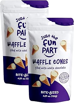 Just The Fun Part | Bite-Size Crispy Mini Waffle Cones | Filled With Premium Belgian Chocolate | Great For Snacks, Desserts, Grab & Go | Kosher | 4.23 Ounce (Pack of 2, White Chocolate)